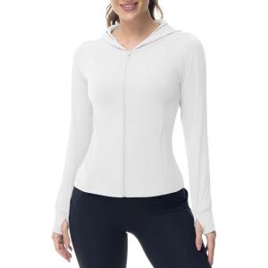 imageTBMPOY Womens Full Zip Hoodie Lightweight Athletic Jackets Slim Fit Workout Track Running Jacket with Thumb HolesWhite