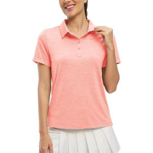 imageTBMPOY Womens Golf Polo Shirts Short Sleeve UPF 50 Dry Fit Athletic Tennis TShirts Zip Up Athletic Sports ShirtButton Pink