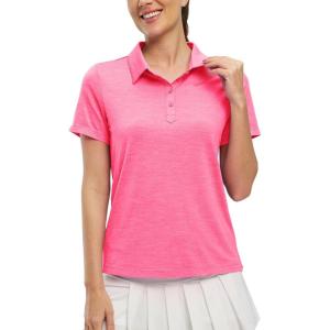 imageTBMPOY Womens Golf Polo Shirts Short Sleeve UPF 50 Dry Fit Athletic Tennis TShirts Zip Up Athletic Sports ShirtButton Rose Red
