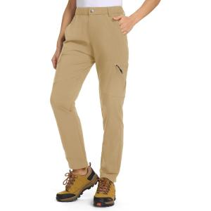 imageTBMPOY Womens Hiking Cargo Pants Lightweight Water Resistant Quick Dry Fishing Camping Travel Work Pant with 6 PocketsKhaki