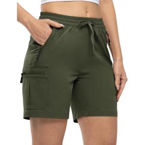 imageTBMPOY Womens Hiking Cargo Shorts Lightweight Quick Dry Athletic Summer Shorts Golf Travel Camping with Zipper PocketsArmy Green