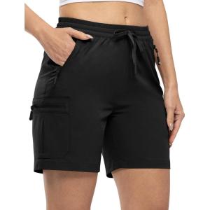 imageTBMPOY Womens Hiking Cargo Shorts Lightweight Quick Dry Athletic Summer Shorts Golf Travel Camping with Zipper PocketsBlack
