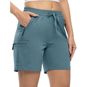imageTBMPOY Womens Hiking Cargo Shorts Lightweight Quick Dry Athletic Summer Shorts Golf Travel Camping with Zipper PocketsGrey Blue