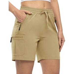 imageTBMPOY Womens Hiking Cargo Shorts Lightweight Quick Dry Athletic Summer Shorts Golf Travel Camping with Zipper PocketsKhaki