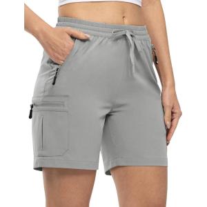 imageTBMPOY Womens Hiking Cargo Shorts Lightweight Quick Dry Athletic Summer Shorts Golf Travel Camping with Zipper PocketsLight Grey