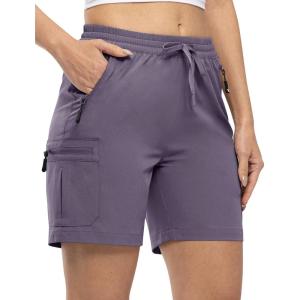imageTBMPOY Womens Hiking Cargo Shorts Lightweight Quick Dry Athletic Summer Shorts Golf Travel Camping with Zipper PocketsPurple
