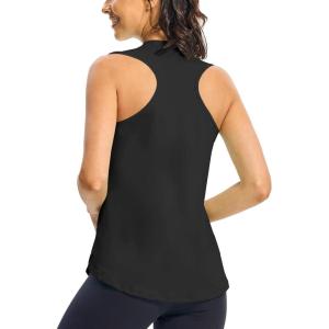 imageTBMPOY Womens Workout Tank Tops High Crew Neck Racerback Lightweight Muscle Dry Fit Tennis Sleeveless Athletic Running YogaBlack