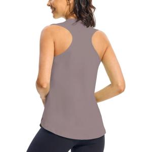 imageTBMPOY Womens Workout Tank Tops High Crew Neck Racerback Lightweight Muscle Dry Fit Tennis Sleeveless Athletic Running YogaDark Purple