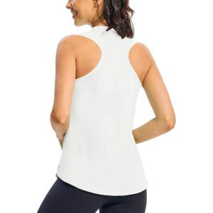 imageTBMPOY Womens Workout Tank Tops High Crew Neck Racerback Lightweight Muscle Dry Fit Tennis Sleeveless Athletic Running YogaWhite