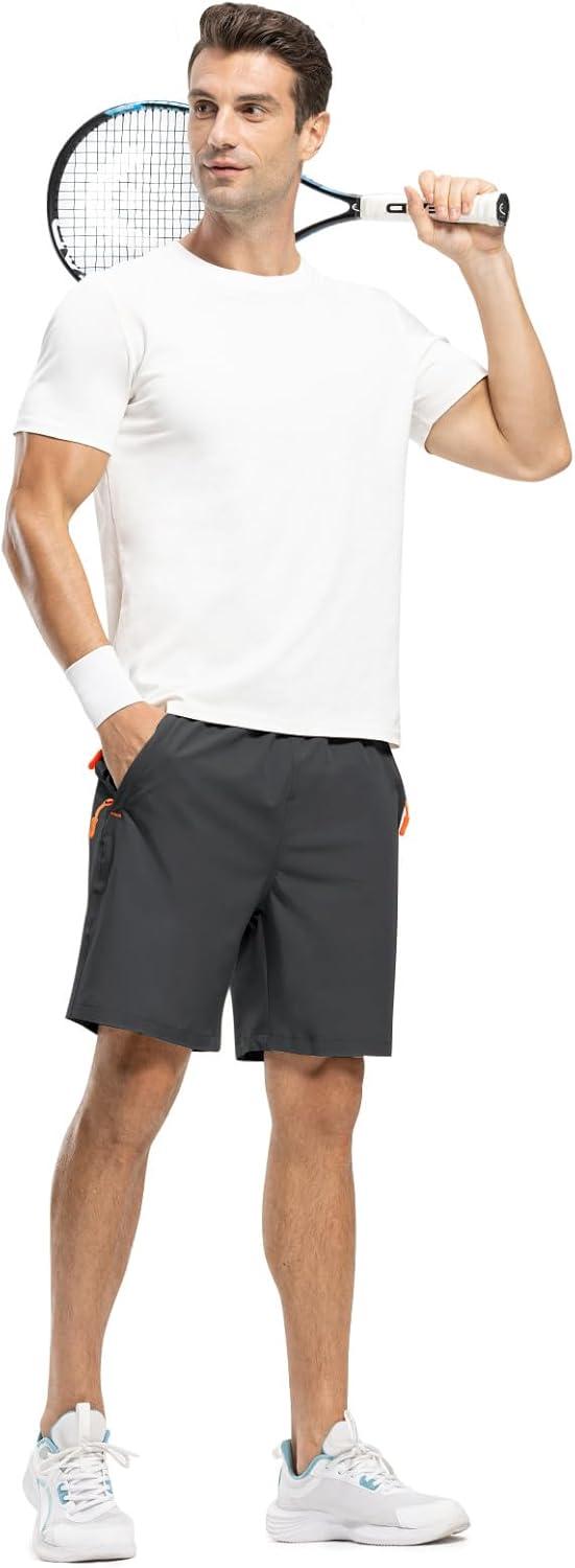 imageTBMPOY Mens 7quot Running Hiking Shorts Quick Dry Athletic Gym Outdoor Sports Workout Short 3 Zipper PocketsA1grey