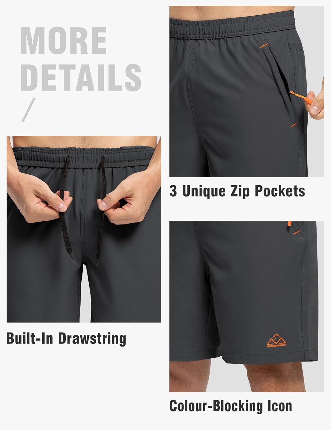 imageTBMPOY Mens 7quot Running Hiking Shorts Quick Dry Athletic Gym Outdoor Sports Workout Short 3 Zipper PocketsA1grey