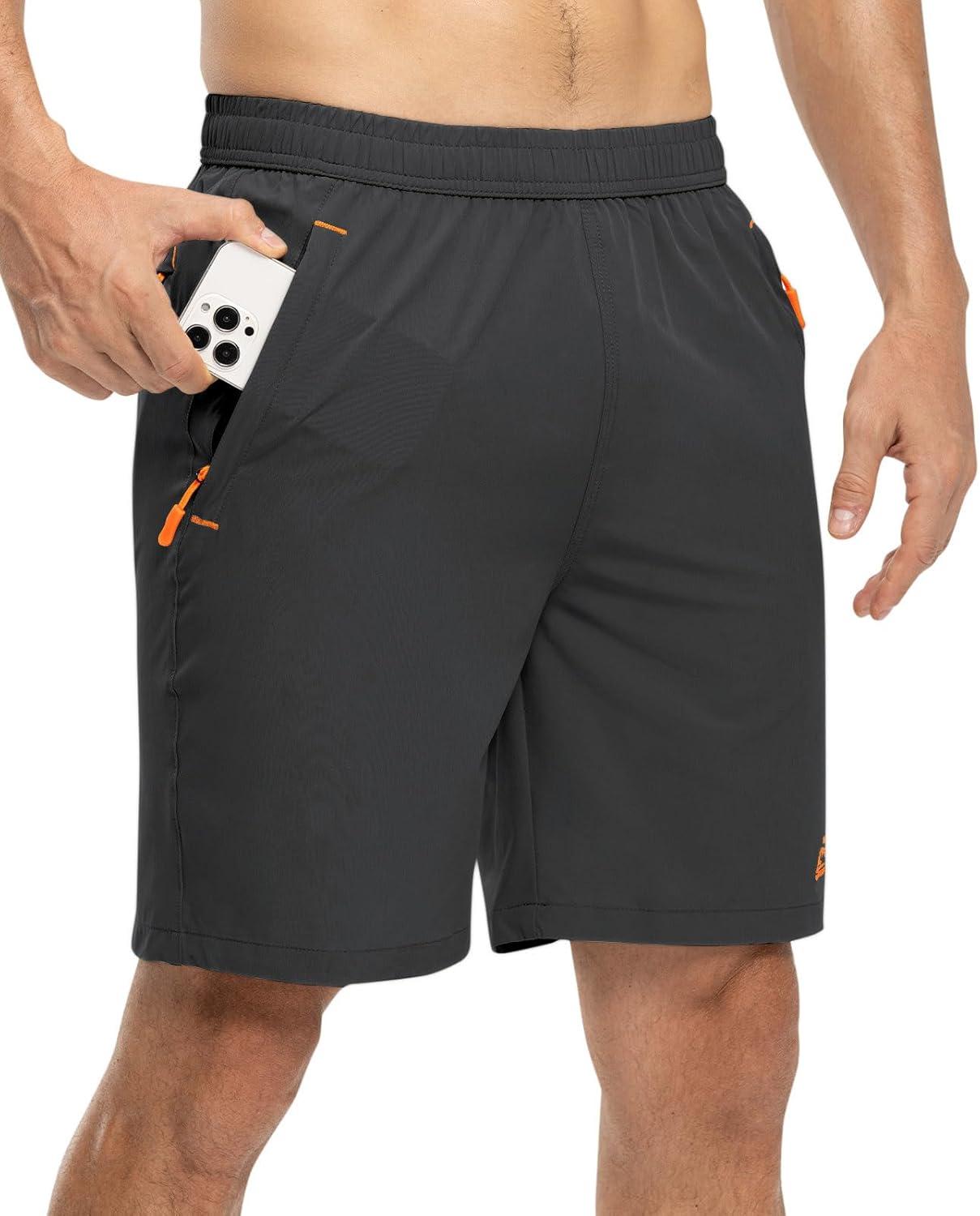 imageTBMPOY Mens 7quot Running Hiking Shorts Quick Dry Athletic Gym Outdoor Sports Workout Short 3 Zipper PocketsA1grey