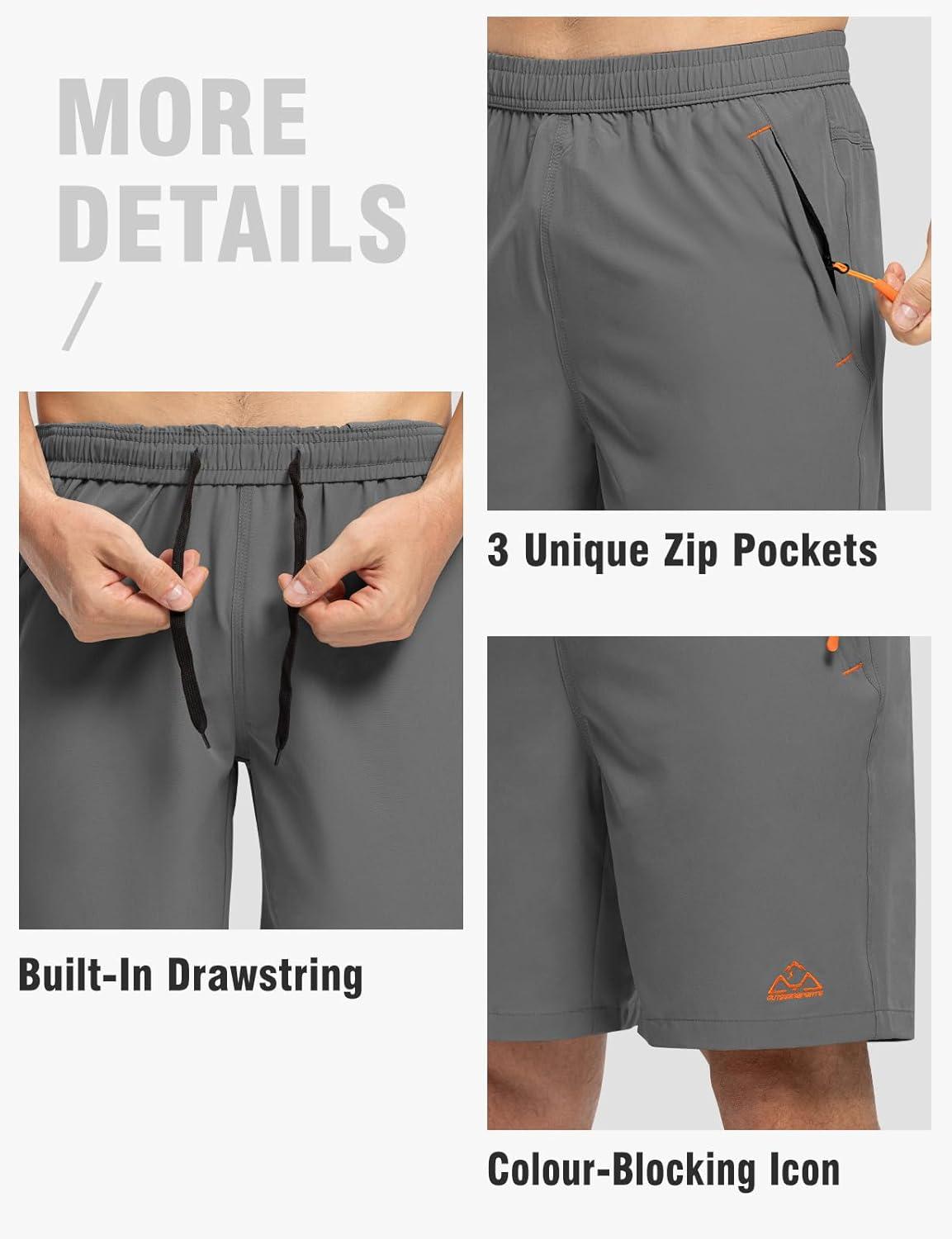 imageTBMPOY Mens 7quot Running Hiking Shorts Quick Dry Athletic Gym Outdoor Sports Workout Short 3 Zipper PocketsA20steel Gray