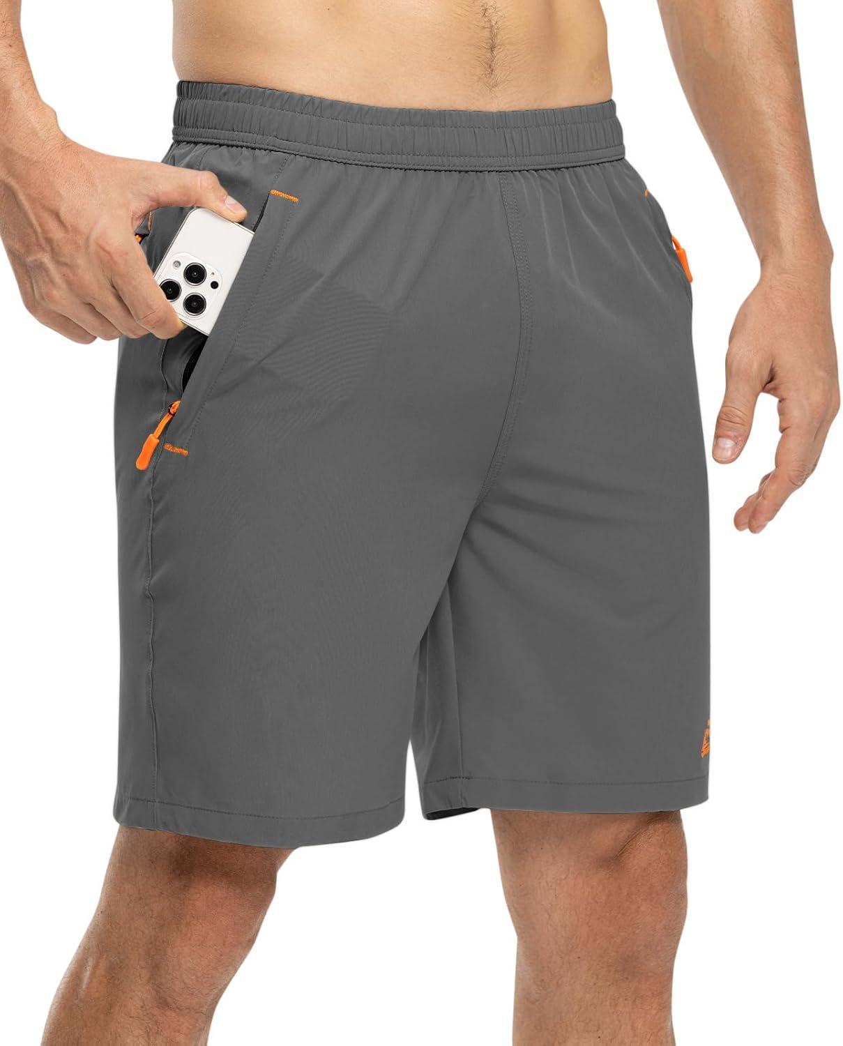 imageTBMPOY Mens 7quot Running Hiking Shorts Quick Dry Athletic Gym Outdoor Sports Workout Short 3 Zipper PocketsA20steel Gray