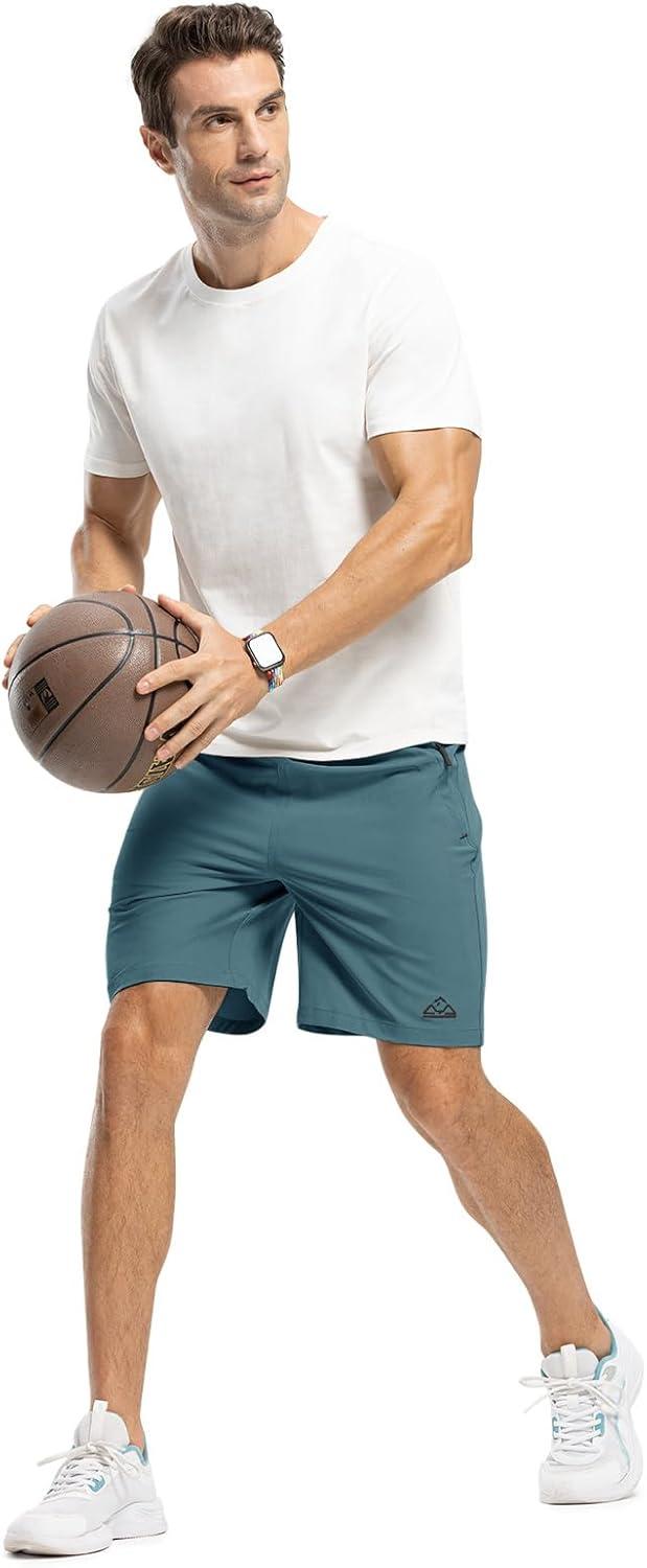 imageTBMPOY Mens 7quot Running Hiking Shorts Quick Dry Athletic Gym Outdoor Sports Workout Short 3 Zipper PocketsA21dusty Blue