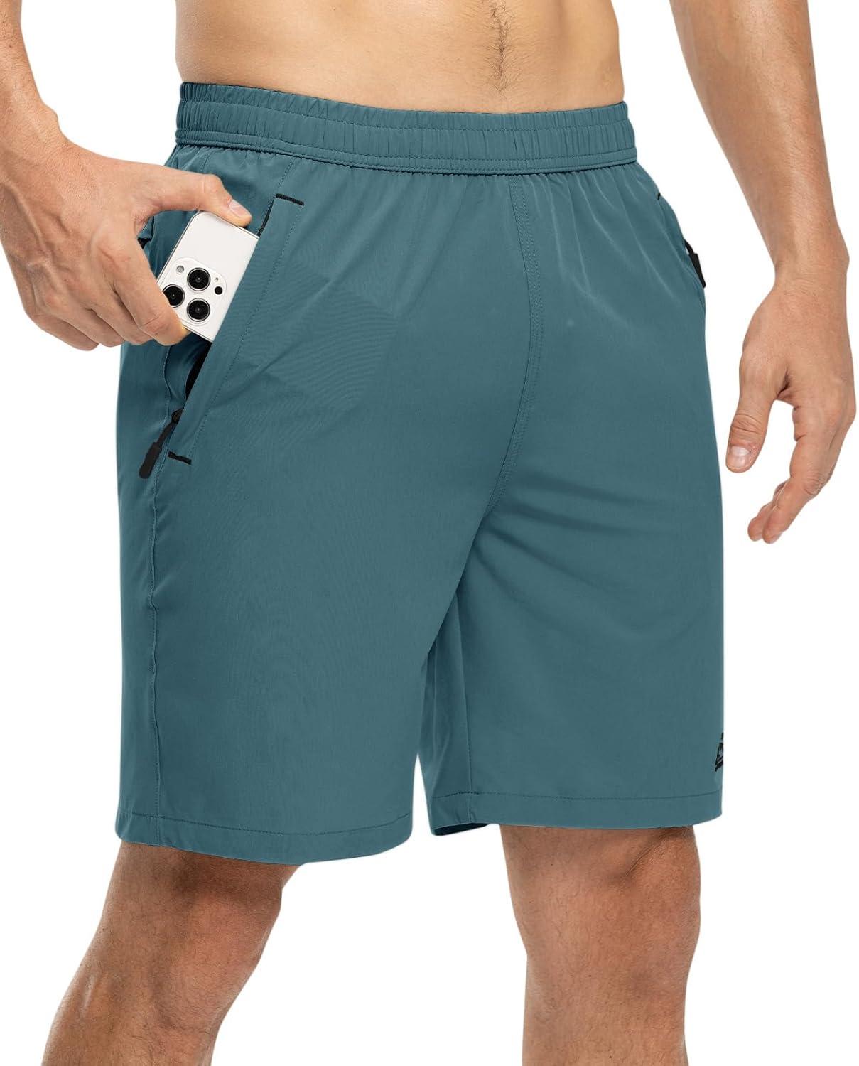 imageTBMPOY Mens 7quot Running Hiking Shorts Quick Dry Athletic Gym Outdoor Sports Workout Short 3 Zipper PocketsA21dusty Blue