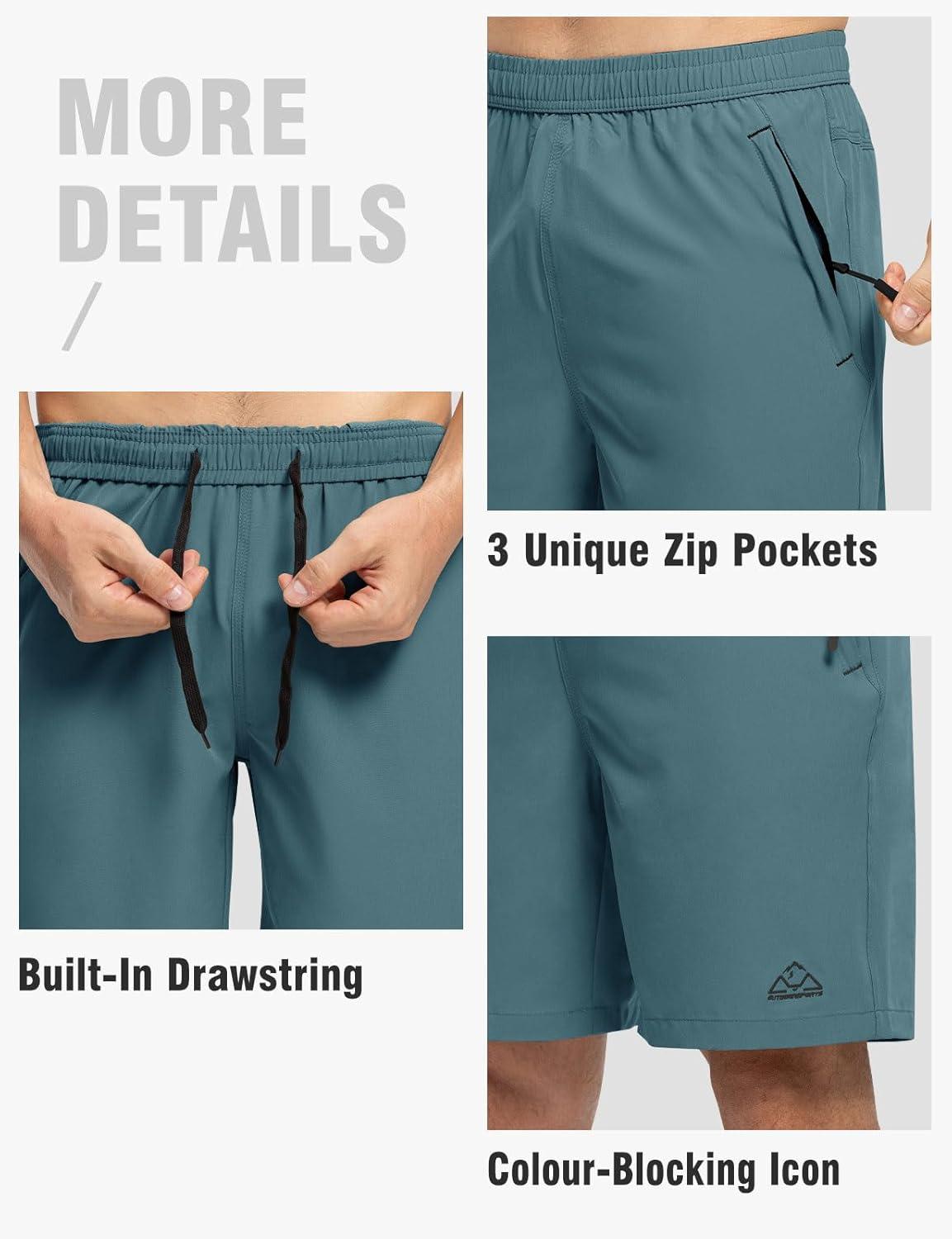 imageTBMPOY Mens 7quot Running Hiking Shorts Quick Dry Athletic Gym Outdoor Sports Workout Short 3 Zipper PocketsA21dusty Blue