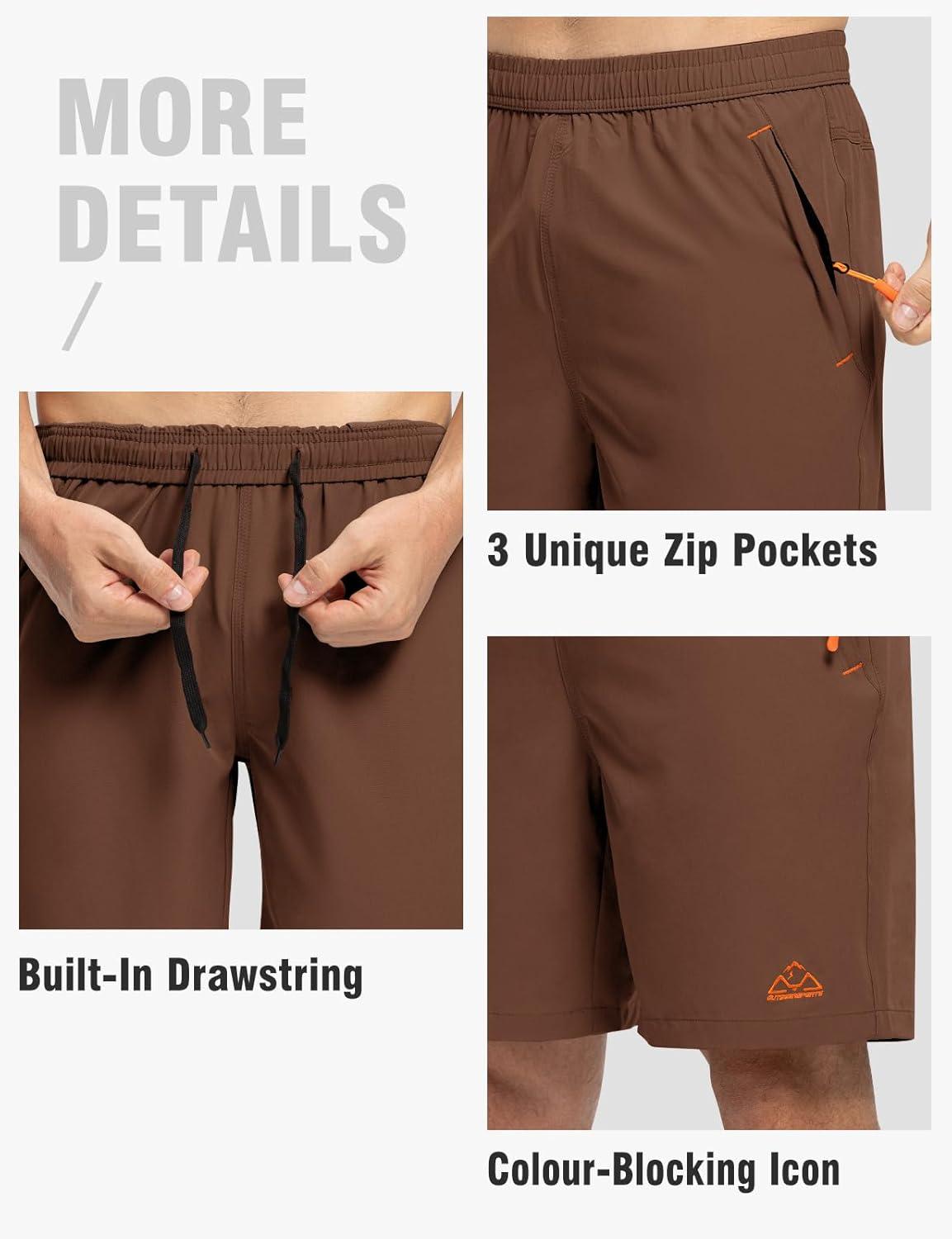 imageTBMPOY Mens 7quot Running Hiking Shorts Quick Dry Athletic Gym Outdoor Sports Workout Short 3 Zipper PocketsA22brown