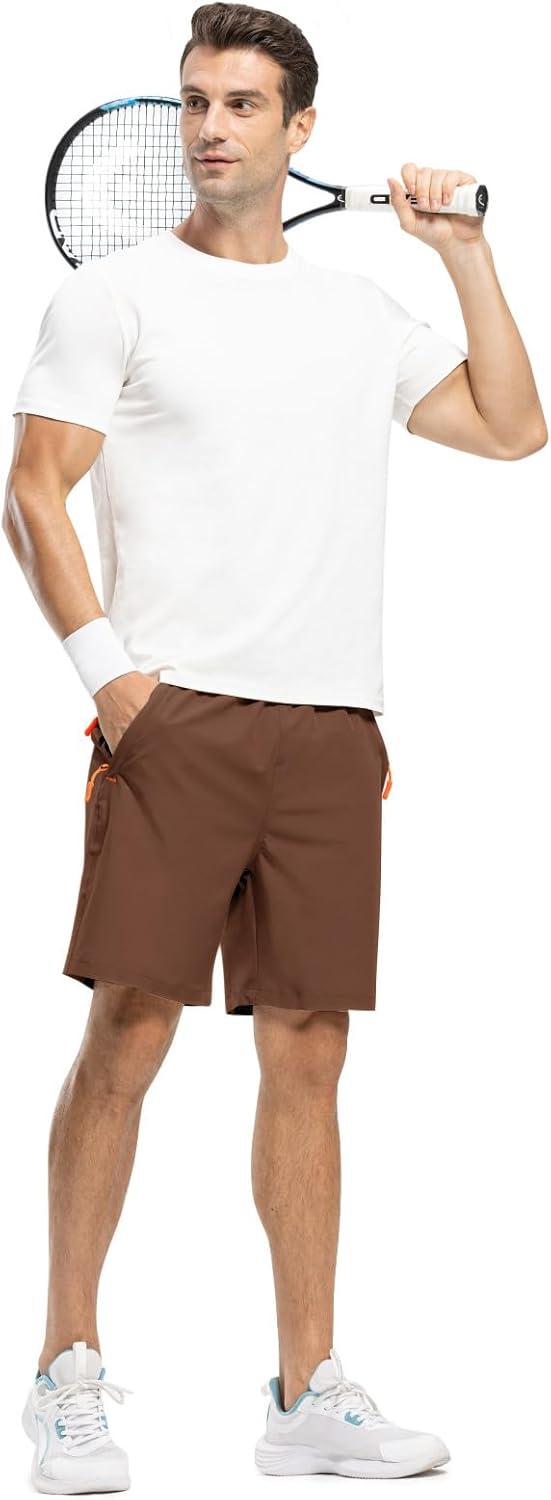 imageTBMPOY Mens 7quot Running Hiking Shorts Quick Dry Athletic Gym Outdoor Sports Workout Short 3 Zipper PocketsA22brown