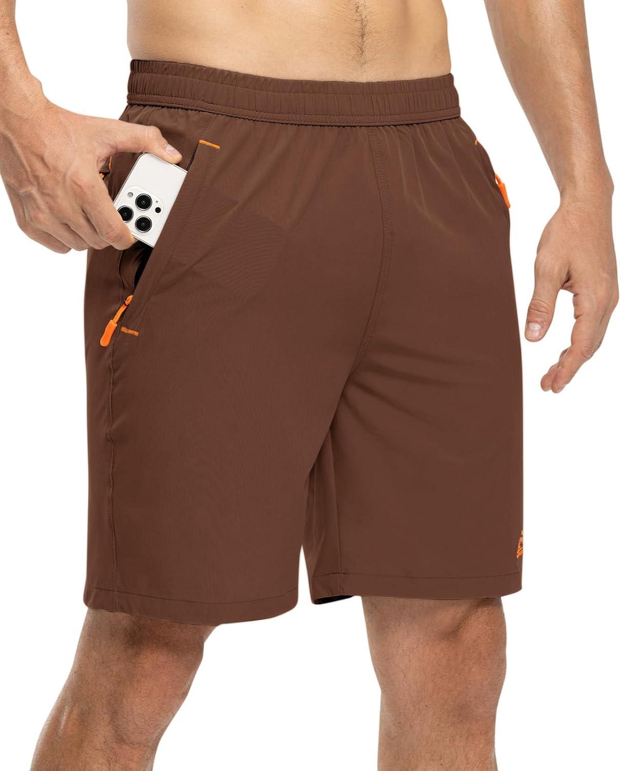 imageTBMPOY Mens 7quot Running Hiking Shorts Quick Dry Athletic Gym Outdoor Sports Workout Short 3 Zipper PocketsA22brown