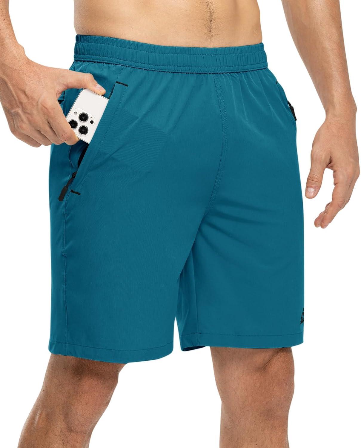 imageTBMPOY Mens 7quot Running Hiking Shorts Quick Dry Athletic Gym Outdoor Sports Workout Short 3 Zipper PocketsA23indigo