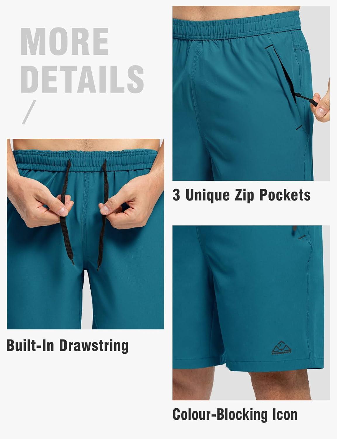 imageTBMPOY Mens 7quot Running Hiking Shorts Quick Dry Athletic Gym Outdoor Sports Workout Short 3 Zipper PocketsA23indigo
