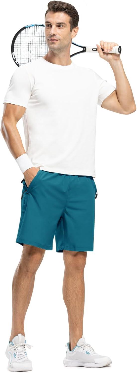 imageTBMPOY Mens 7quot Running Hiking Shorts Quick Dry Athletic Gym Outdoor Sports Workout Short 3 Zipper PocketsA23indigo