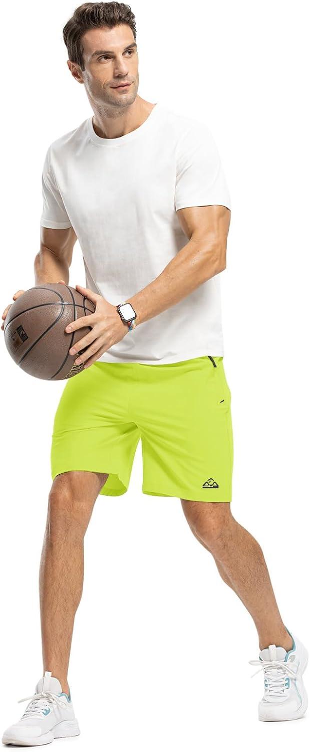 imageTBMPOY Mens 7quot Running Hiking Shorts Quick Dry Athletic Gym Outdoor Sports Workout Short 3 Zipper PocketsA25fluorescent Green