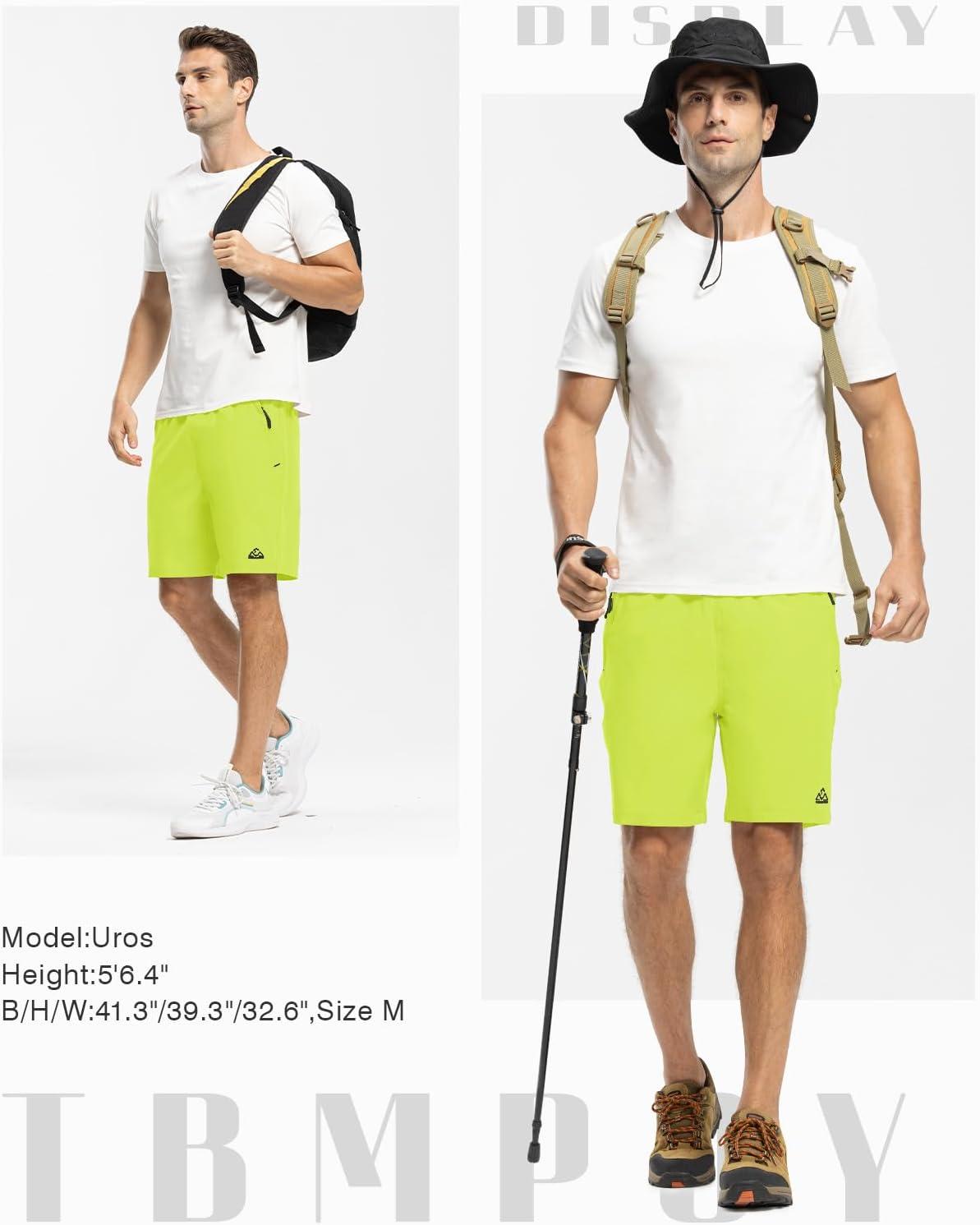 imageTBMPOY Mens 7quot Running Hiking Shorts Quick Dry Athletic Gym Outdoor Sports Workout Short 3 Zipper PocketsA25fluorescent Green