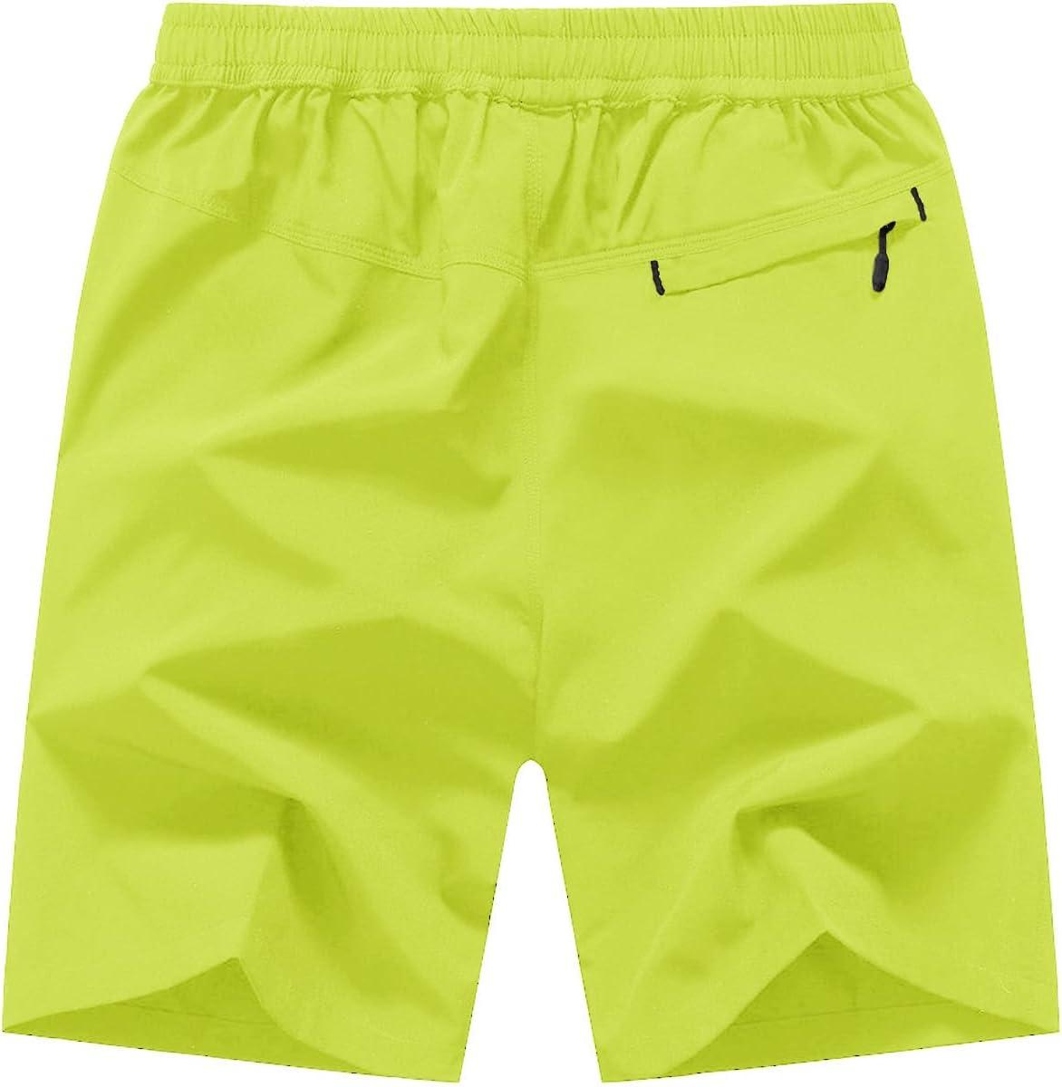 imageTBMPOY Mens 7quot Running Hiking Shorts Quick Dry Athletic Gym Outdoor Sports Workout Short 3 Zipper PocketsA25fluorescent Green