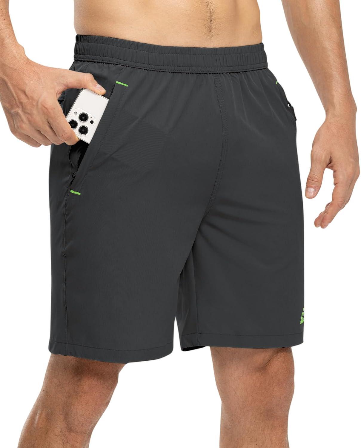 imageTBMPOY Mens 7quot Running Hiking Shorts Quick Dry Athletic Gym Outdoor Sports Workout Short 3 Zipper PocketsA26dark GreyGreen
