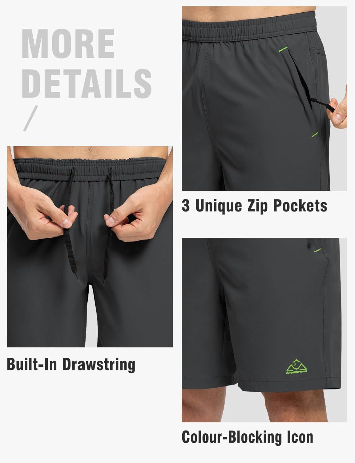 imageTBMPOY Mens 7quot Running Hiking Shorts Quick Dry Athletic Gym Outdoor Sports Workout Short 3 Zipper PocketsA26dark GreyGreen