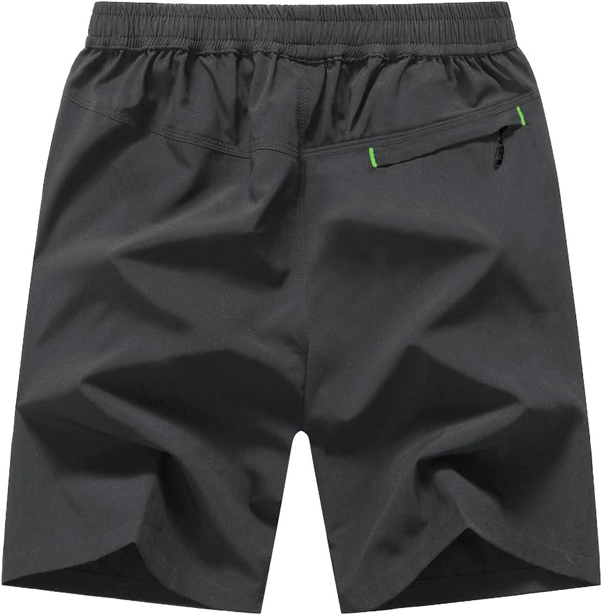 imageTBMPOY Mens 7quot Running Hiking Shorts Quick Dry Athletic Gym Outdoor Sports Workout Short 3 Zipper PocketsA26dark GreyGreen