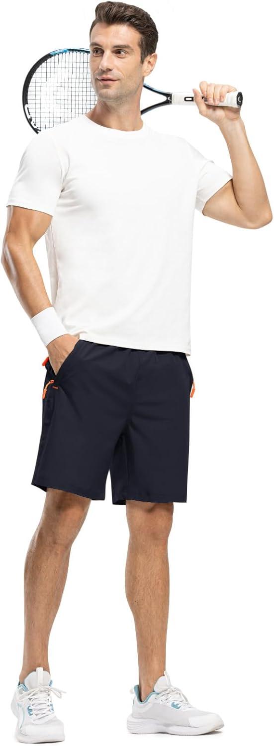 imageTBMPOY Mens 7quot Running Hiking Shorts Quick Dry Athletic Gym Outdoor Sports Workout Short 3 Zipper PocketsA27dark BlueRed