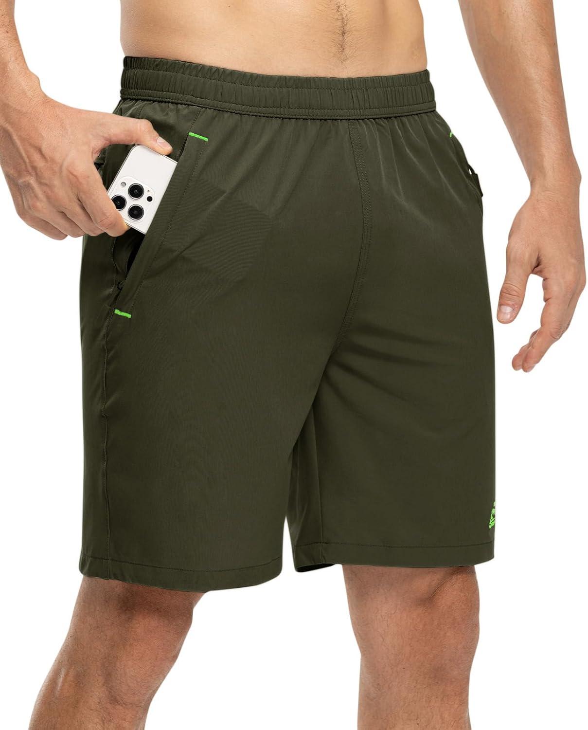 imageTBMPOY Mens 7quot Running Hiking Shorts Quick Dry Athletic Gym Outdoor Sports Workout Short 3 Zipper PocketsA28army GreenGreen