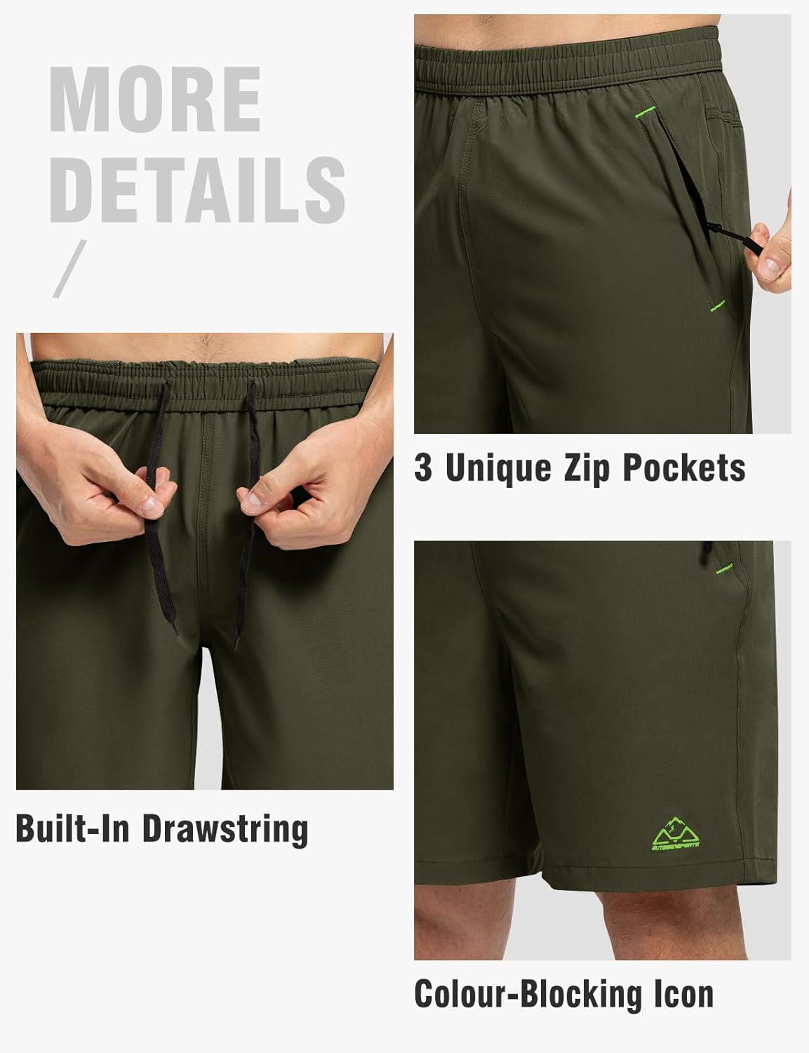 imageTBMPOY Mens 7quot Running Hiking Shorts Quick Dry Athletic Gym Outdoor Sports Workout Short 3 Zipper PocketsA28army GreenGreen