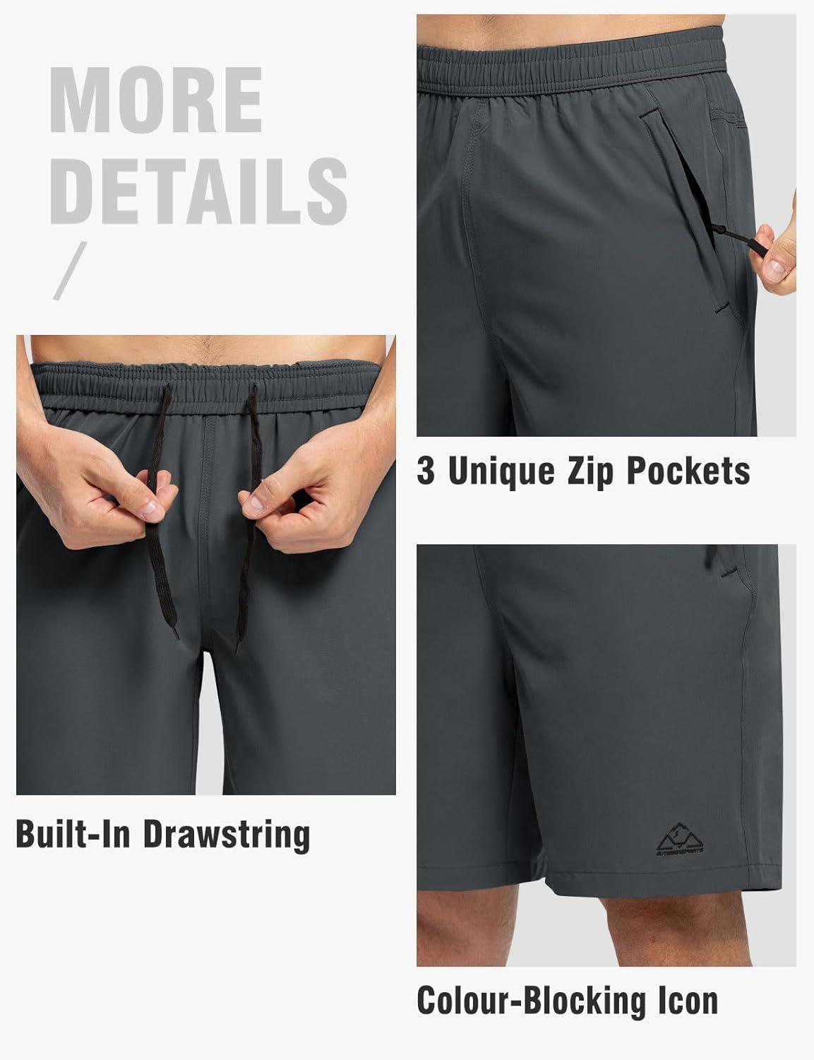 imageTBMPOY Mens 7quot Running Hiking Shorts Quick Dry Athletic Gym Outdoor Sports Workout Short 3 Zipper PocketsA3cool Gray