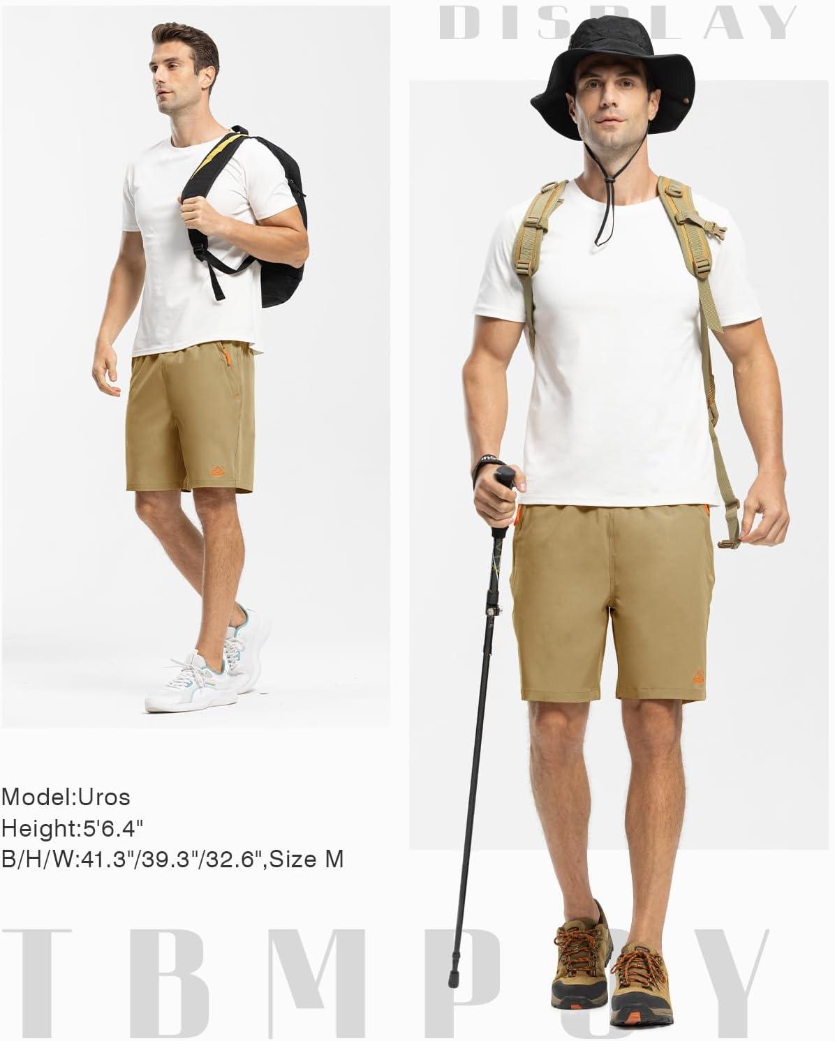 imageTBMPOY Mens 7quot Running Hiking Shorts Quick Dry Athletic Gym Outdoor Sports Workout Short 3 Zipper PocketsA5khaki