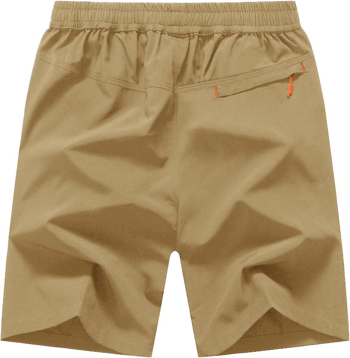 imageTBMPOY Mens 7quot Running Hiking Shorts Quick Dry Athletic Gym Outdoor Sports Workout Short 3 Zipper PocketsA5khaki