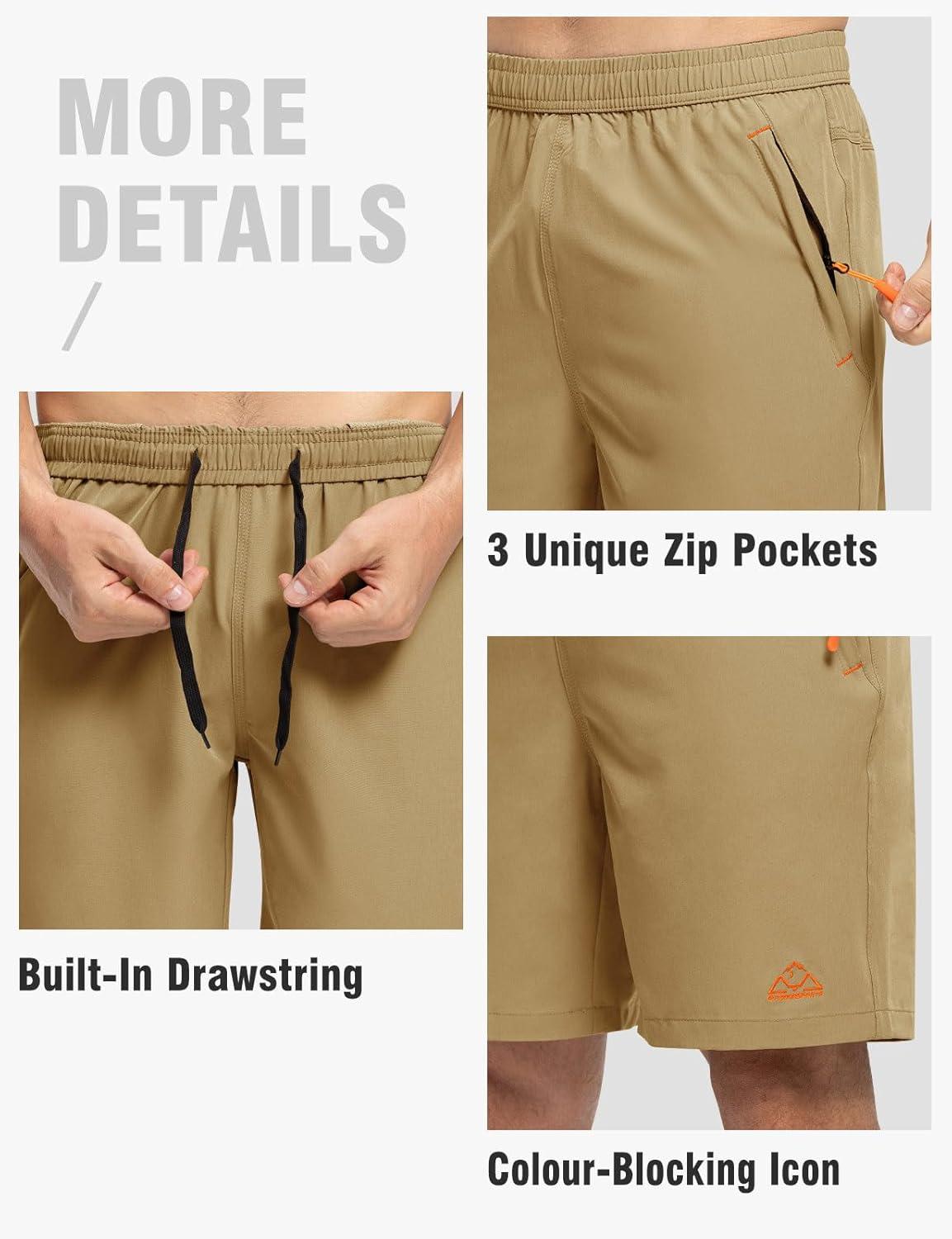 imageTBMPOY Mens 7quot Running Hiking Shorts Quick Dry Athletic Gym Outdoor Sports Workout Short 3 Zipper PocketsA5khaki