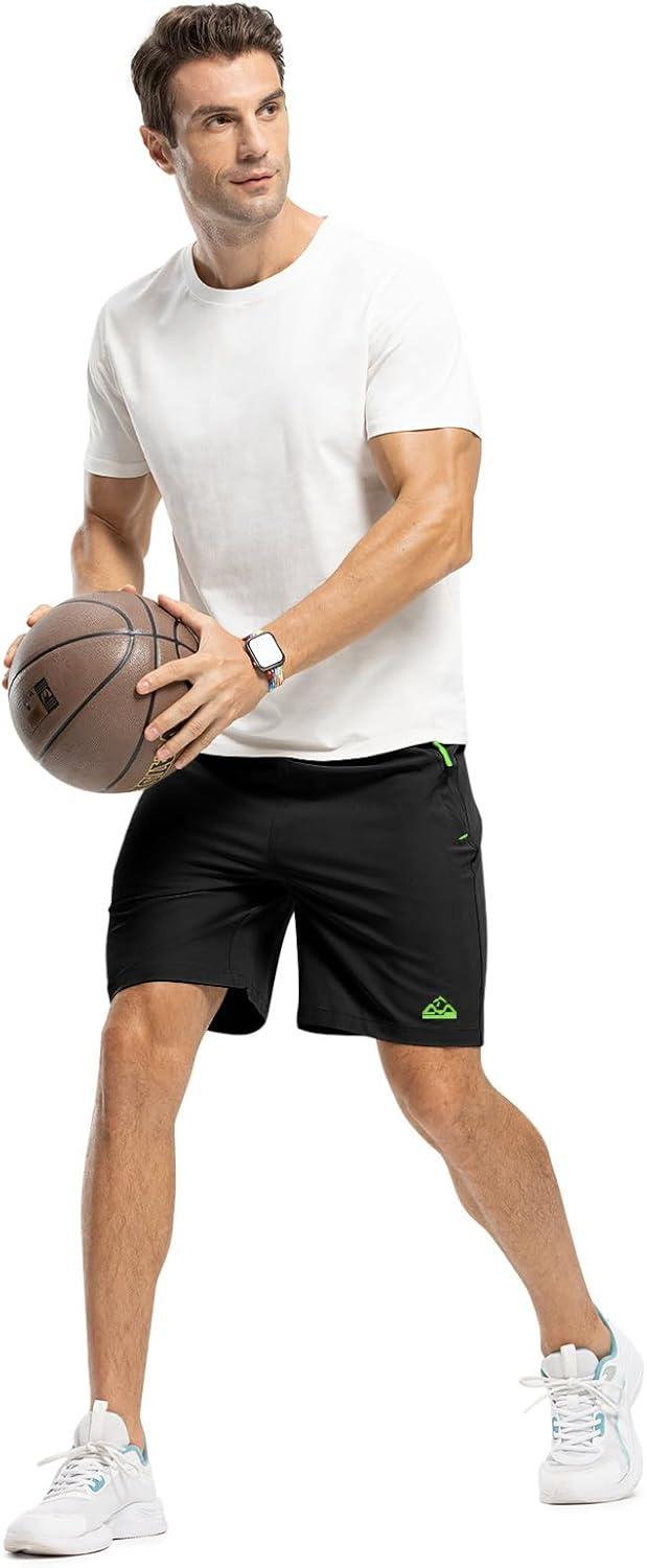 imageTBMPOY Mens 7quot Running Hiking Shorts Quick Dry Athletic Gym Outdoor Sports Workout Short 3 Zipper PocketsA6blackGreen