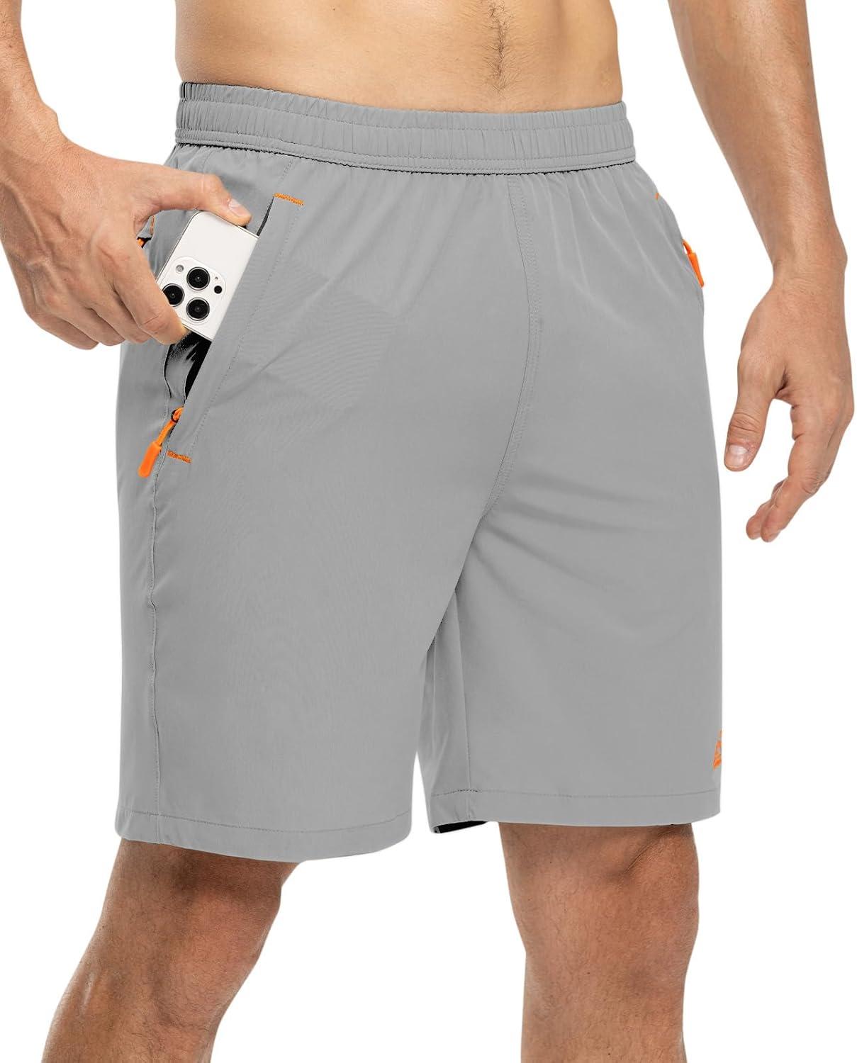 imageTBMPOY Mens 7quot Running Hiking Shorts Quick Dry Athletic Gym Outdoor Sports Workout Short 3 Zipper PocketsA9light Gray