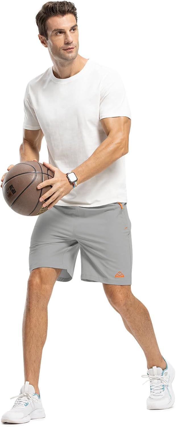 imageTBMPOY Mens 7quot Running Hiking Shorts Quick Dry Athletic Gym Outdoor Sports Workout Short 3 Zipper PocketsA9light Gray