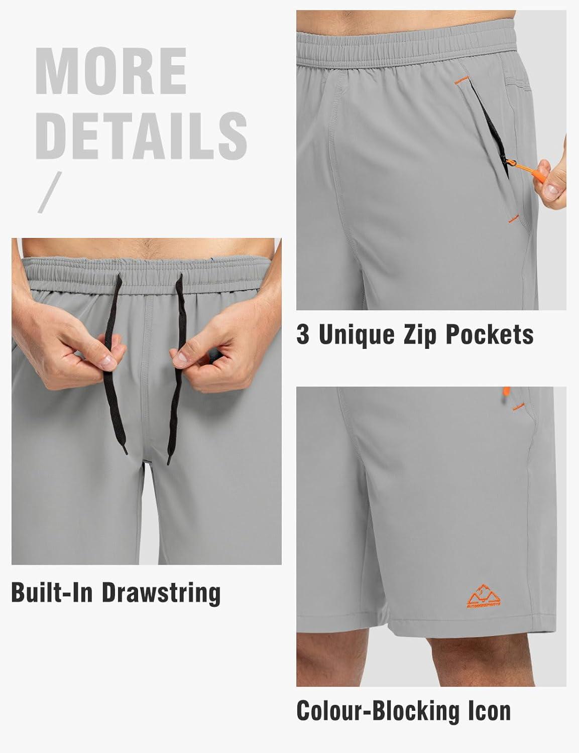 imageTBMPOY Mens 7quot Running Hiking Shorts Quick Dry Athletic Gym Outdoor Sports Workout Short 3 Zipper PocketsA9light Gray