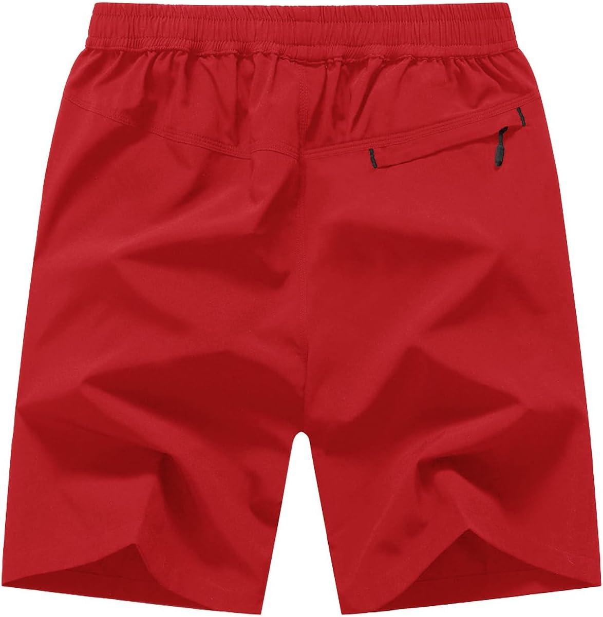 imageTBMPOY Mens 7quot Running Hiking Shorts Quick Dry Athletic Gym Outdoor Sports Workout Short 3 Zipper PocketsB10red