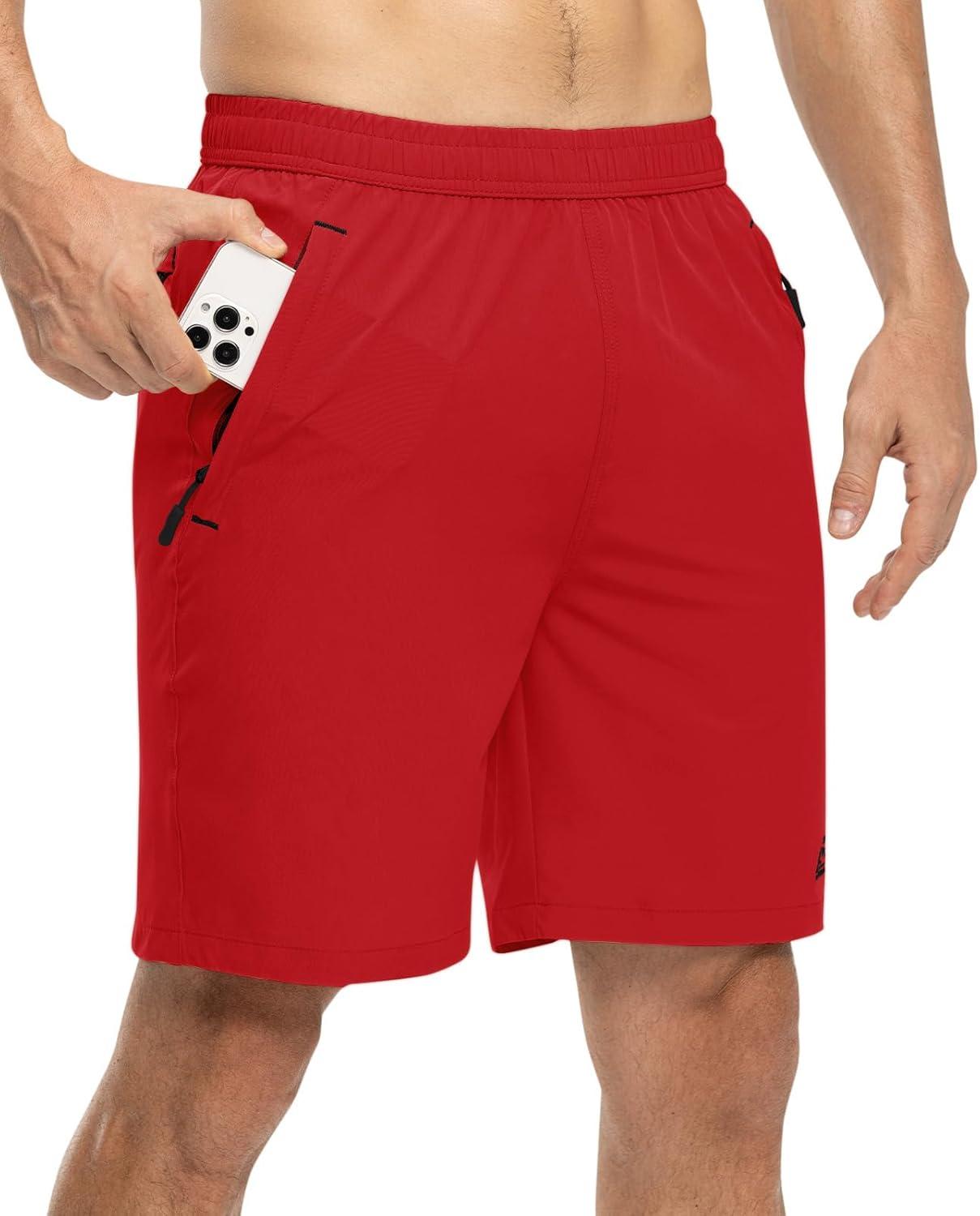 imageTBMPOY Mens 7quot Running Hiking Shorts Quick Dry Athletic Gym Outdoor Sports Workout Short 3 Zipper PocketsB10red