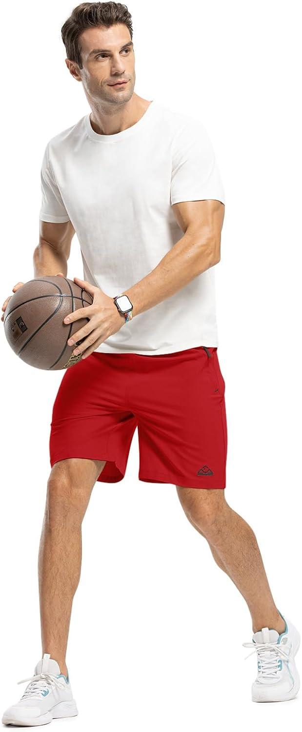 imageTBMPOY Mens 7quot Running Hiking Shorts Quick Dry Athletic Gym Outdoor Sports Workout Short 3 Zipper PocketsB10red
