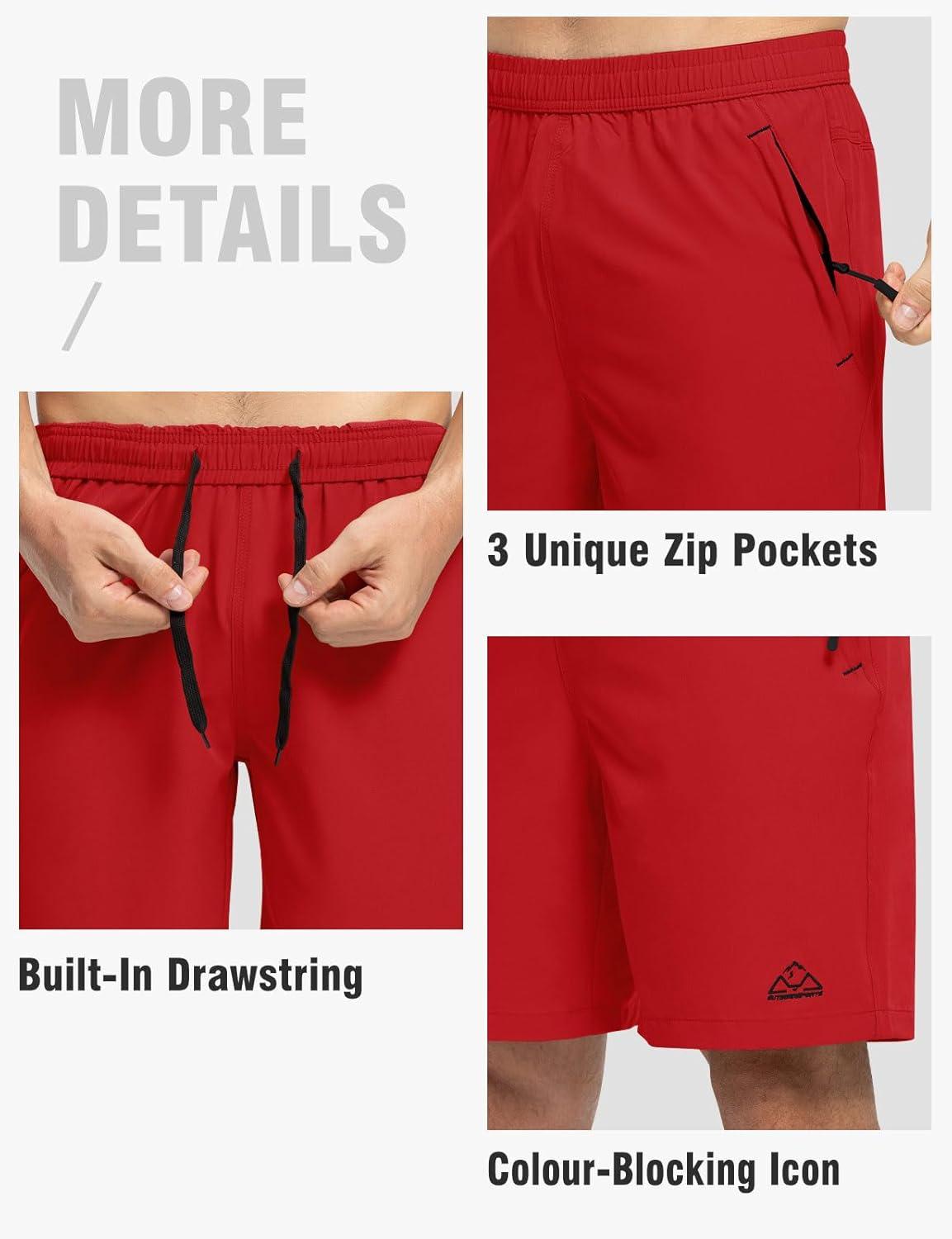 imageTBMPOY Mens 7quot Running Hiking Shorts Quick Dry Athletic Gym Outdoor Sports Workout Short 3 Zipper PocketsB10red