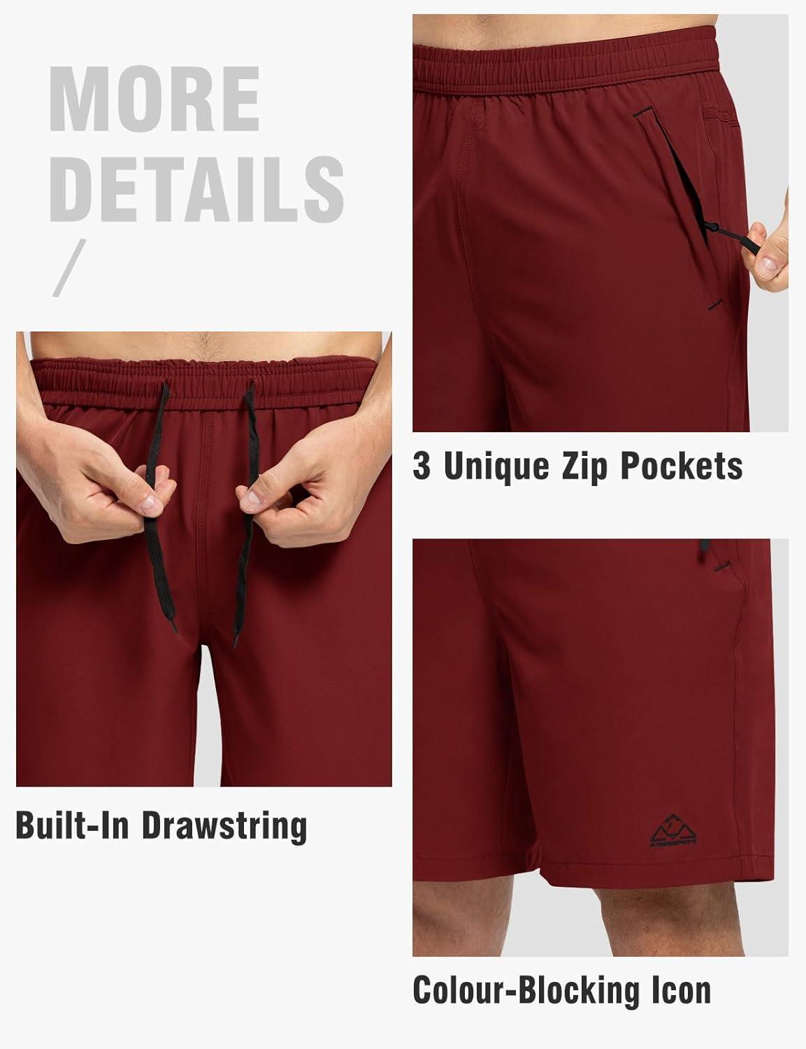 imageTBMPOY Mens 7quot Running Hiking Shorts Quick Dry Athletic Gym Outdoor Sports Workout Short 3 Zipper PocketsB11wine Red