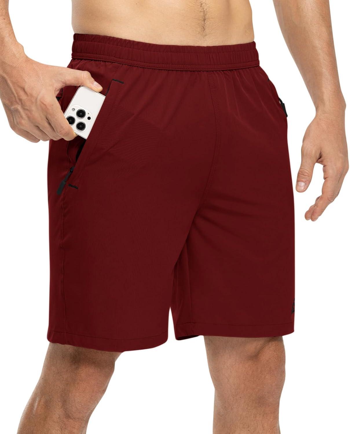 imageTBMPOY Mens 7quot Running Hiking Shorts Quick Dry Athletic Gym Outdoor Sports Workout Short 3 Zipper PocketsB11wine Red